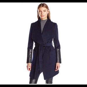 BCBGeneration Navy Wool Coat With Belt